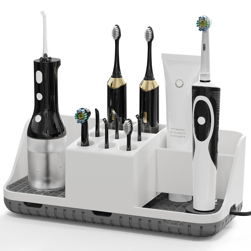 Boperzi Electric Toothbrush Holders with Cord Slots: Detachable Toothbrush and Toothpaste Holders, Large Tooth Brush Storage Caddy Set Drainage, Anti-Slip Bathroom Counter Organizer for Family, Kids - Image 1