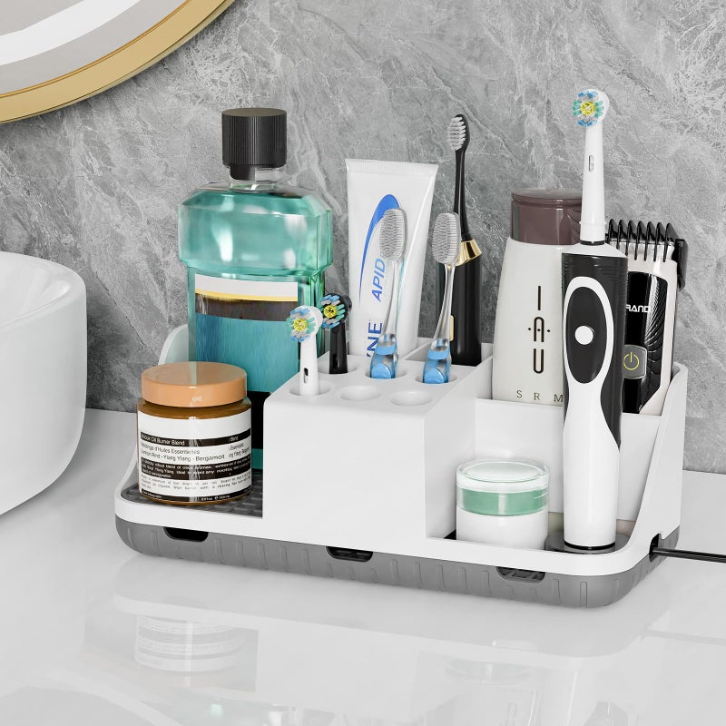 Boperzi Electric Toothbrush Holders with Cord Slots: Detachable Toothbrush and Toothpaste Holders, Large Tooth Brush Storage Caddy Set Drainage, Anti-Slip Bathroom Counter Organizer for Family, Kids - Image 2