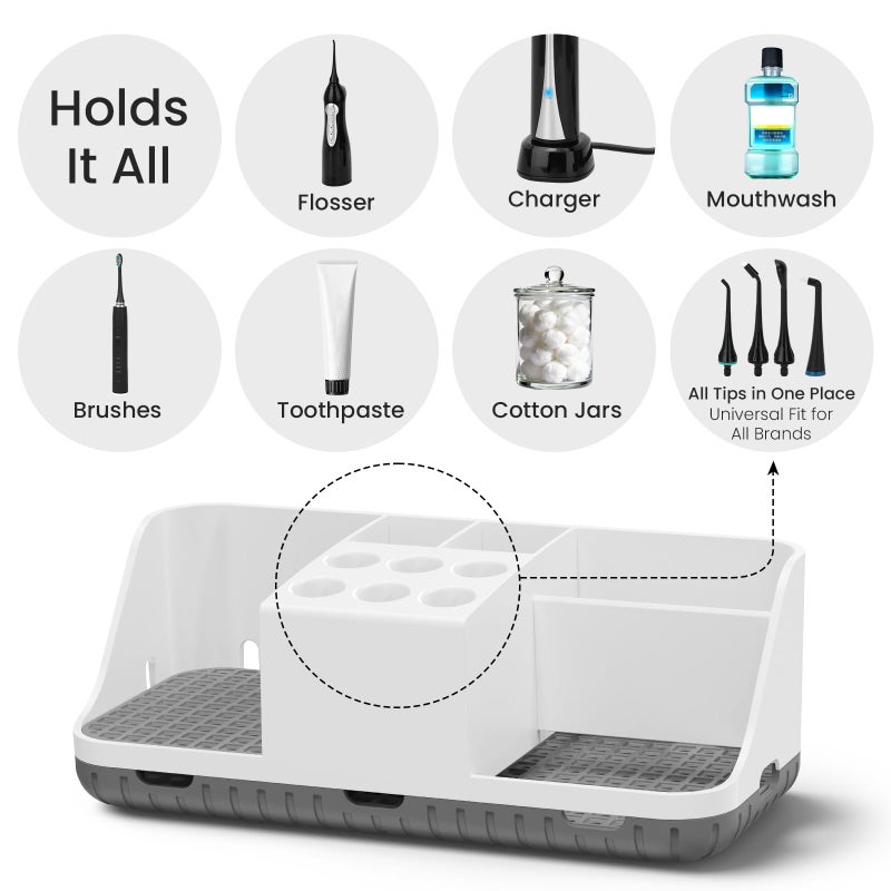 Boperzi Electric Toothbrush Holders with Cord Slots: Detachable Toothbrush and Toothpaste Holders, Large Tooth Brush Storage Caddy Set Drainage, Anti-Slip Bathroom Counter Organizer for Family, Kids - Image 3