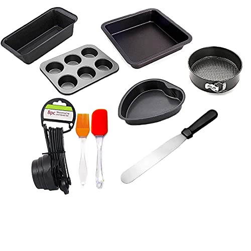 Xacton Cake Decoration Tools | Combo of 3 Different Shape Cake Mould, 6 Slot Silicone Mould Tray with 1 Bread Mould, 8 pcs Measuring Cups and Spoon, Silicon Brush Spatula Set with Palette Knife - Image 1