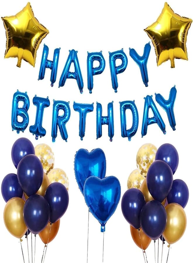 Secret Birthday Decoration Boy Men Blue Gold Happy Birthday Balloons Banner Party Decorations