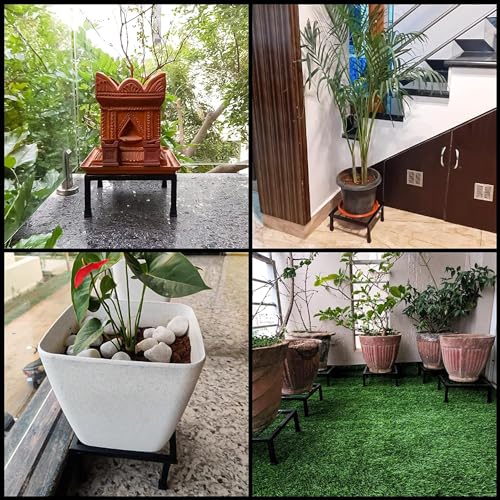 TechSrmaji Metal Plant Stand for Balcony, Set of 4 Pot Stand for Outdoor Plants, Heavy Duty Indoor Pot Stands Plant, Rust Free Iron, Indoor Outdoor Plant Stand, Gamla Stand for Plants (Black) - Image 3