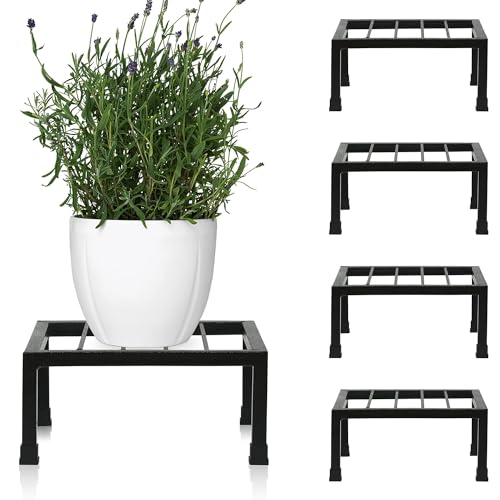 TechSrmaji Metal Plant Stand for Balcony, Set of 4 Pot Stand for Outdoor Plants, Heavy Duty Indoor Pot Stands Plant, Rust Free Iron, Indoor Outdoor Plant Stand, Gamla Stand for Plants (Black) - Image 1