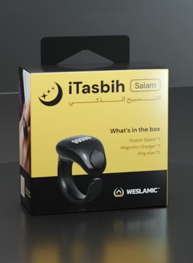 WESLAMIC iTasbih (Salam) Smart Ring, OLED Display, Zikr Counter, Prayer Reminders, 2 Adjustable Sizes 18&20mm in Box, Magnet Charging, Waterproof, Bluetooth Enabled - Image 2