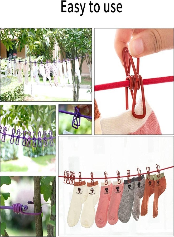 VERAT Cloth Drying Rope with Hooks - Elastic Hanging Rope for Travel, Home, and Outdoor Drying Clothes Drying Rope Rope Clotheslines for Travel - Includes 12 Clips (Multicolor, Pack of 1) - Image 3