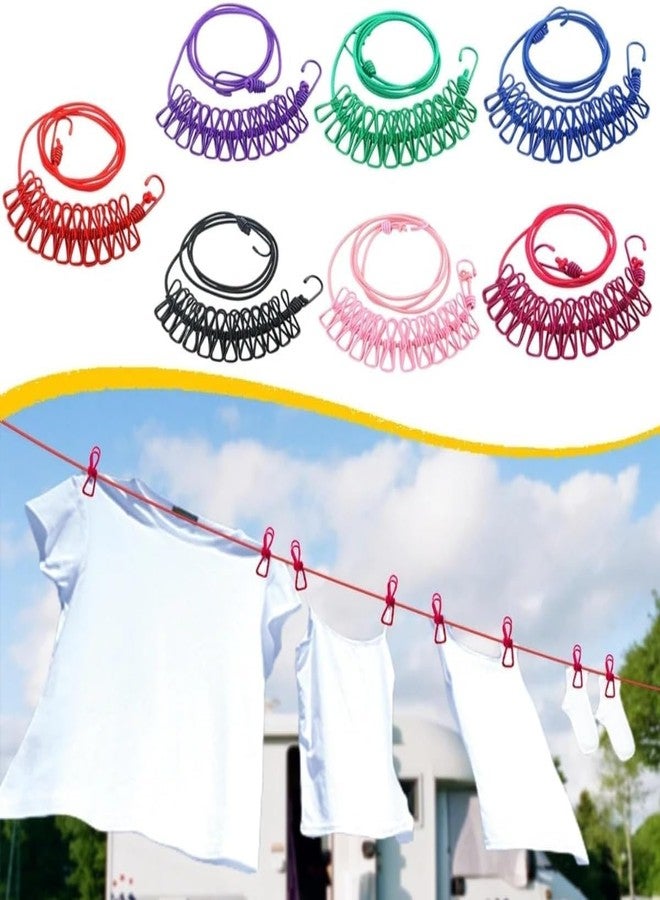 VERAT Cloth Drying Rope with Hooks - Elastic Hanging Rope for Travel, Home, and Outdoor Drying Clothes Drying Rope Rope Clotheslines for Travel - Includes 12 Clips (Multicolor, Pack of 1) - Image 1