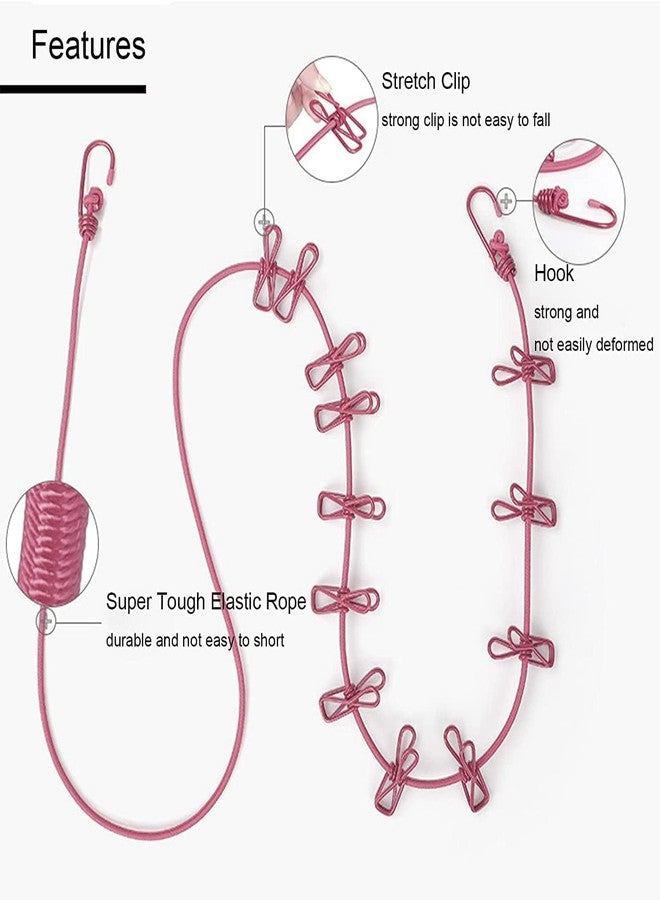 VERAT Cloth Drying Rope with Hooks - Elastic Hanging Rope for Travel, Home, and Outdoor Drying Clothes Drying Rope Rope Clotheslines for Travel - Includes 12 Clips (Multicolor, Pack of 1) - Image 2