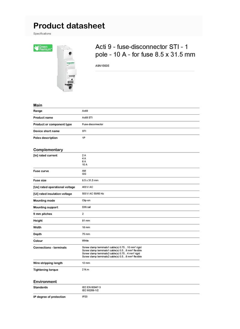 Schneider Electric - Schneider Electric Fused Switch Disconnector 1 Pole 10A Max Current Fuse Current - Image 1