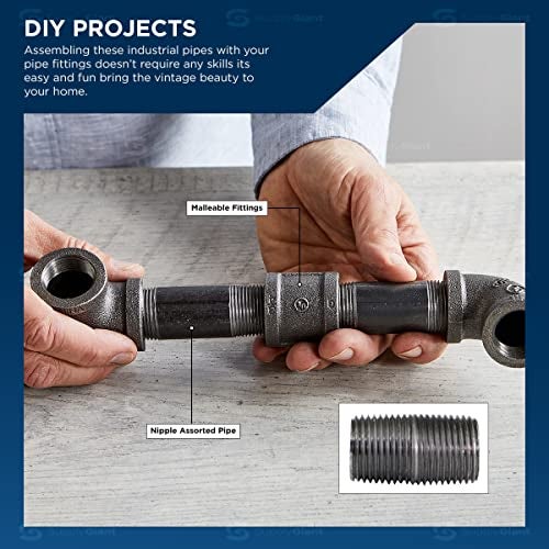 SupplyGiant 1/2 x 1 Inch Black Steel Pipe (10-Pack), Heavy Duty Industrial Malleable Iron Pipes, Pre Cut Threaded Close Nipple Great For All DIY Furniture And Black Pipe Shelving - Image 5