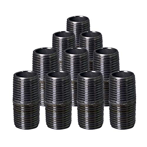SupplyGiant 1/2 x 1 Inch Black Steel Pipe (10-Pack), Heavy Duty Industrial Malleable Iron Pipes, Pre Cut Threaded Close Nipple Great For All DIY Furniture And Black Pipe Shelving - Image 1