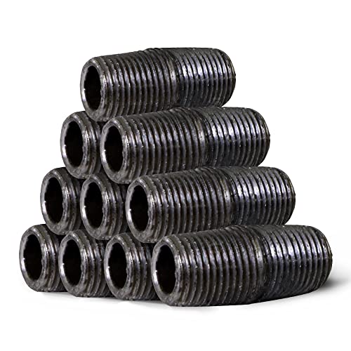 SupplyGiant 1/2 x 1 Inch Black Steel Pipe (10-Pack), Heavy Duty Industrial Malleable Iron Pipes, Pre Cut Threaded Close Nipple Great For All DIY Furniture And Black Pipe Shelving - Image 3