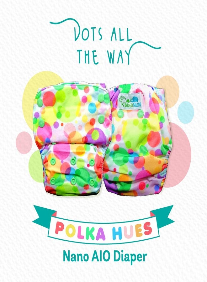 Kindermum Nano AIO Cloth Diaper | One Size Reusable Diaper with 100% Organic Cotton Inserts | Adjustable, Washable Diaper for Babies (0-3 Years) - Polka Hues Print - Image 2