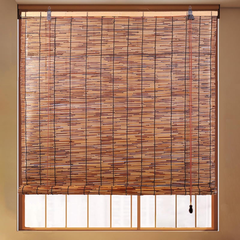 FoundGo Reed Roller Blinds Roll Up Reed Shade for Patio,Bamboo Blind Sun Shades,Retro Light Filtering Roller Bamboo Curtains for Windows/Doorways,Interior/Exterior,Indoor/Outdoor - Image 1