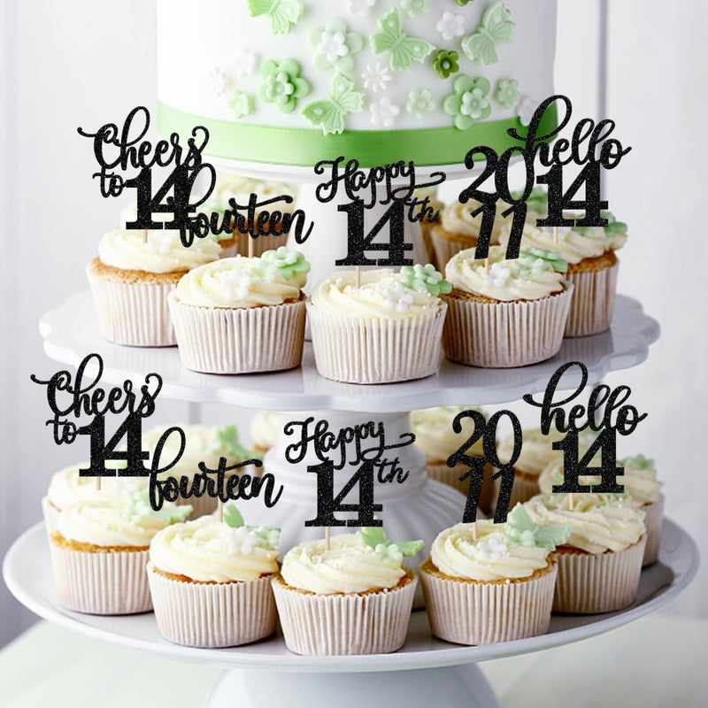 RSSTARXI 30 Pack 14th Birthday Cupcake Topcake Glitter 2011 Hello 14 Heaits to 14 years ١٤. - Image 3
