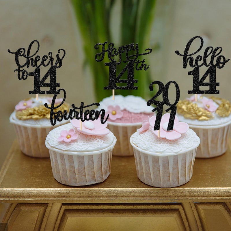 RSSTARXI 30 Pack 14th Birthday Cupcake Topcake Glitter 2011 Hello 14 Heaits to 14 years ١٤. - Image 4