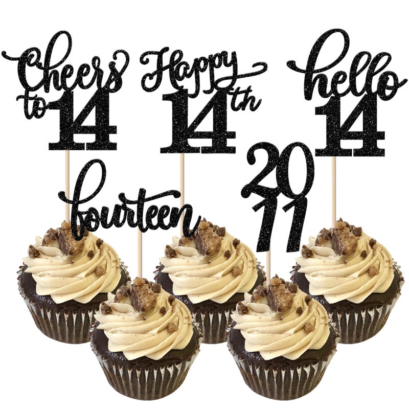 RSSTARXI 30 Pack 14th Birthday Cupcake Topcake Glitter 2011 Hello 14 Heaits to 14 years ١٤. - Image 1
