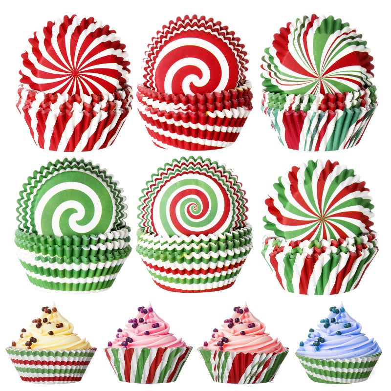 Panelee 600 Pieces Christmas Cupcake Wrappers 6 Style Christmas Party Cupcake Liners Toppers Muffin Cups Holders Xmas Paper Baking Cups for Cake Candy Make Baking Supplies