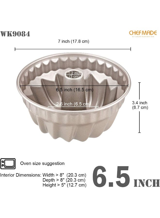 CHEFMADE Tube Cake Pan, 7-Inch Non-Stick Vortex-Shaped Tube Pan Kugelhopf Mold for Oven and Instant Pot Baking (Champagne Gold) - Image 2