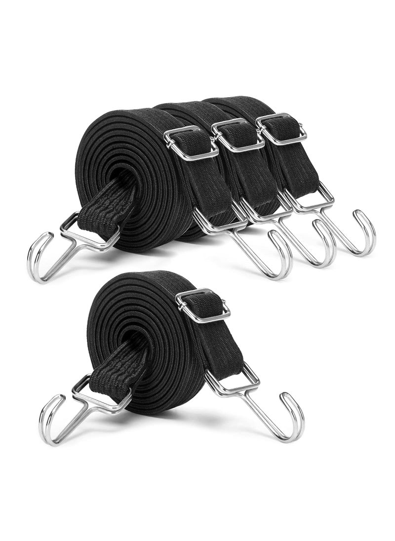 MOLADRI MOLADRI Black Adjustable Bungee Cords with Hooks Set80 Long Flat Heavy Duty Elasticity Strapswith Length Adjustment Metal Buckle Luggage Elastic Ropefor Moving Heavy Duty Cargo 4 Pack 