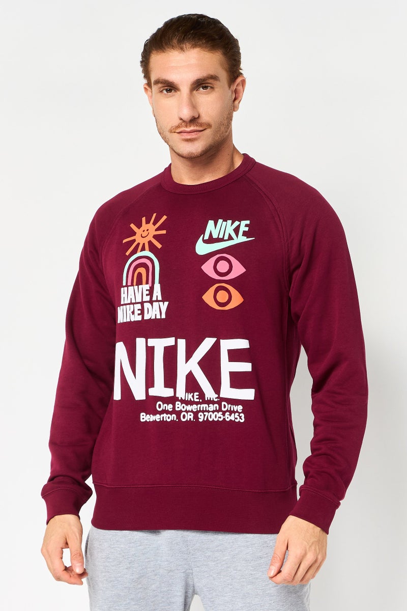 Nike Men Sportswear Fit Long Sleeve Outdoor Sweatshirt, Maroon - Image 1