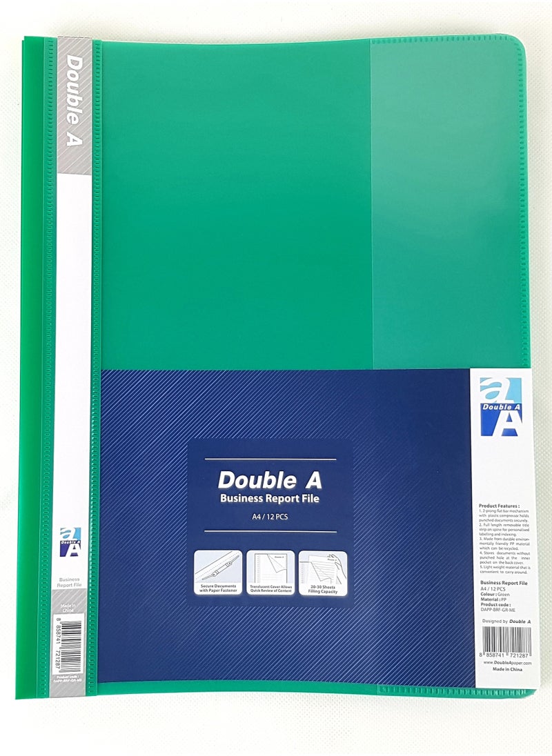 Double A - 12-Piece Business Report Clear File Green - Image 1