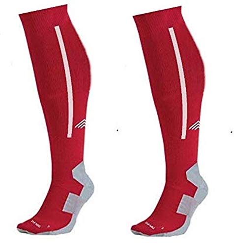 QUADA Men Sport Football Soccer Long Socks Over Knee High Sock Baseball Hockey (Red with White) - Image 2