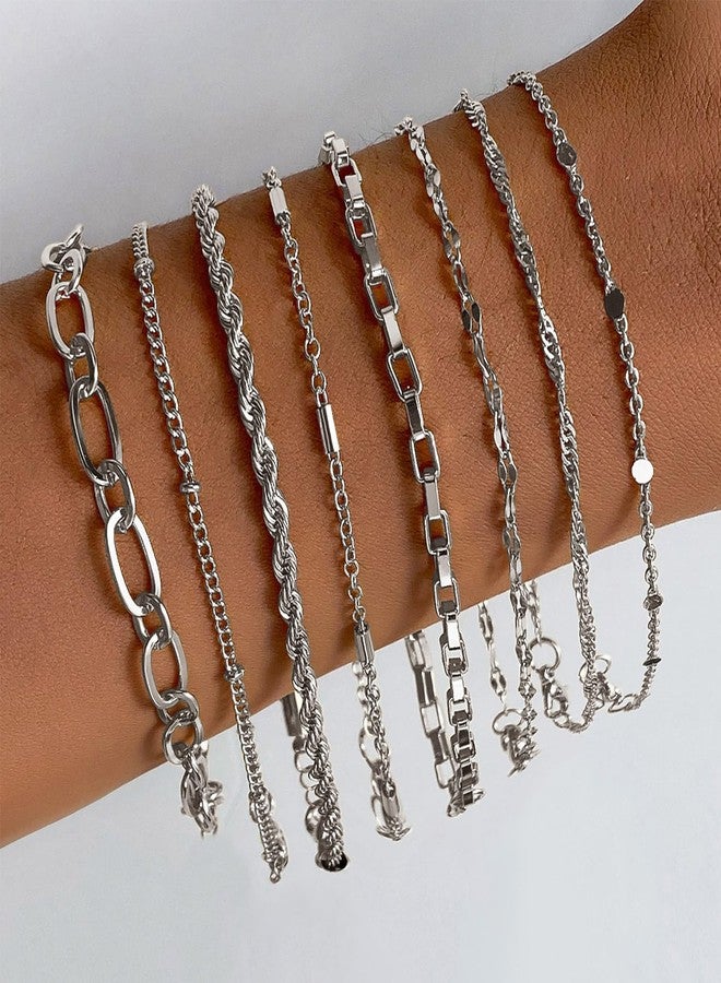 IFKM SILVER Bracelets for Women, 14K Gold Plated Dainty Link Chain Bracelet set, Trendy Stackable Layered Bracelets jewelry Gifts, One Size, Copper, no gemstone - Image 2