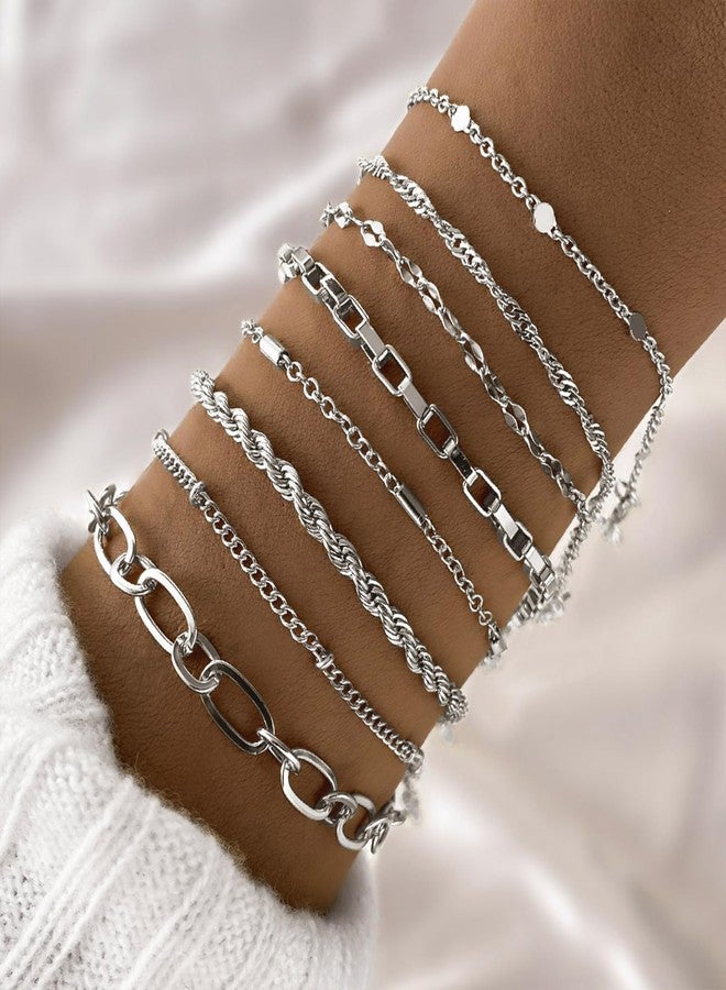 IFKM SILVER Bracelets for Women, 14K Gold Plated Dainty Link Chain Bracelet set, Trendy Stackable Layered Bracelets jewelry Gifts, One Size, Copper, no gemstone - Image 3