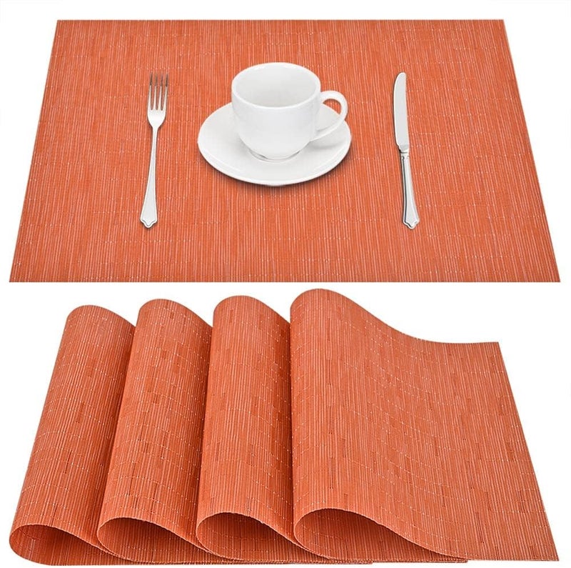 GIVERARE Placemats Set of 4, Heat-Resistant Woven Vinyl Placemat, Non-Slip Washable PVC Table Mat, Easy to Clean Premium Plastic Mats for Dining, Kitchen Table (Orange) - Image 1