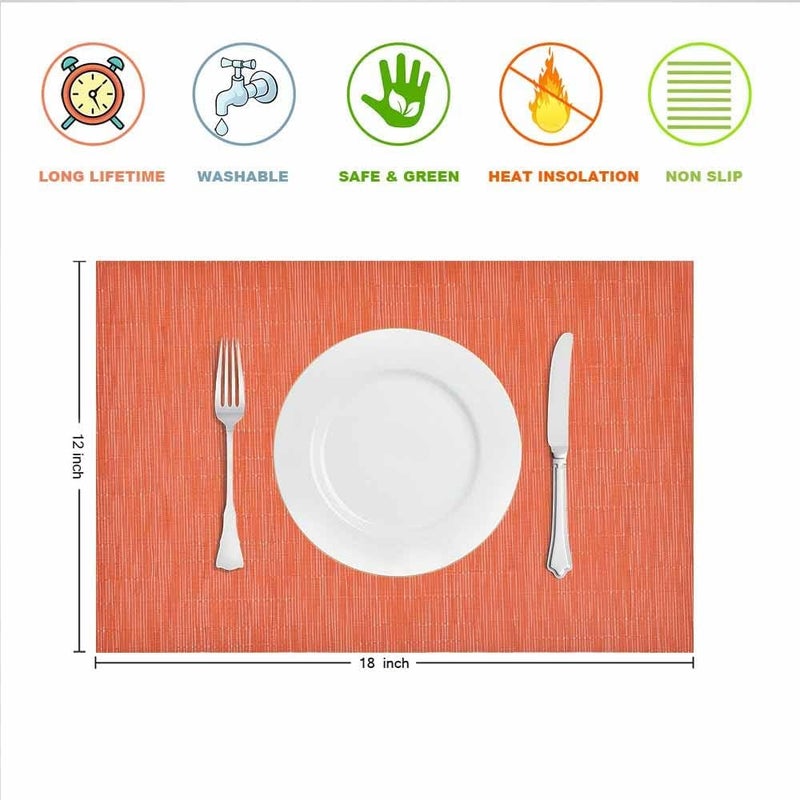 GIVERARE Placemats Set of 4, Heat-Resistant Woven Vinyl Placemat, Non-Slip Washable PVC Table Mat, Easy to Clean Premium Plastic Mats for Dining, Kitchen Table (Orange) - Image 2