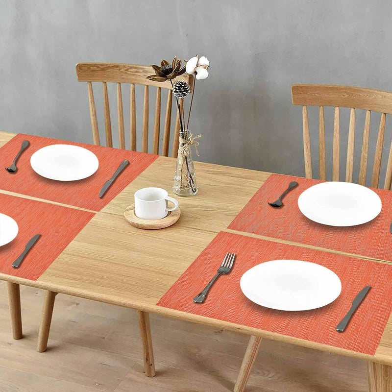 GIVERARE Placemats Set of 4, Heat-Resistant Woven Vinyl Placemat, Non-Slip Washable PVC Table Mat, Easy to Clean Premium Plastic Mats for Dining, Kitchen Table (Orange) - Image 5