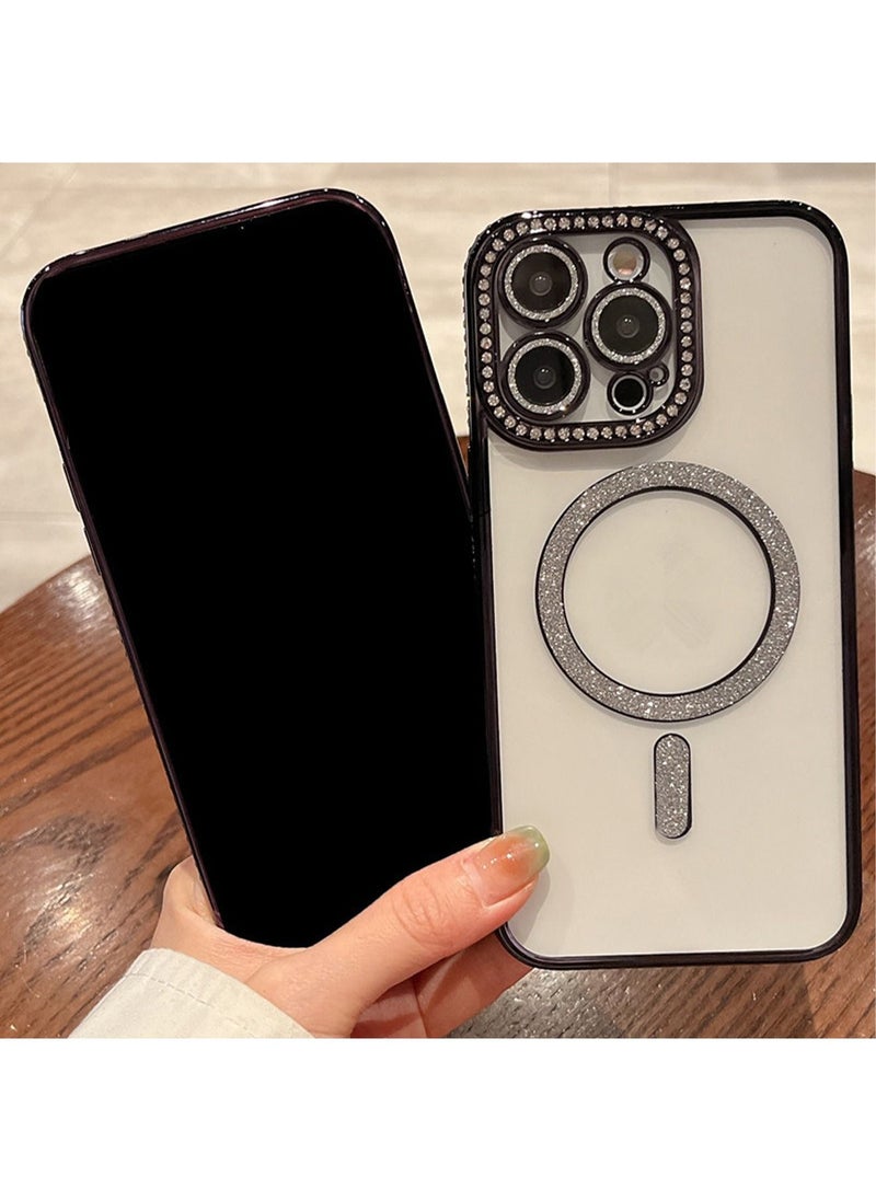 TEAM LUXURY - iPhone 15 Pro Max MagSafe Case Cover Support Wireless Charger Bling Diamond Back Cover For Women Girls Clear Soft TPU With Camera Len Protector Anti-scratch Shockproof Magnetic Phone Accessory - Image 1