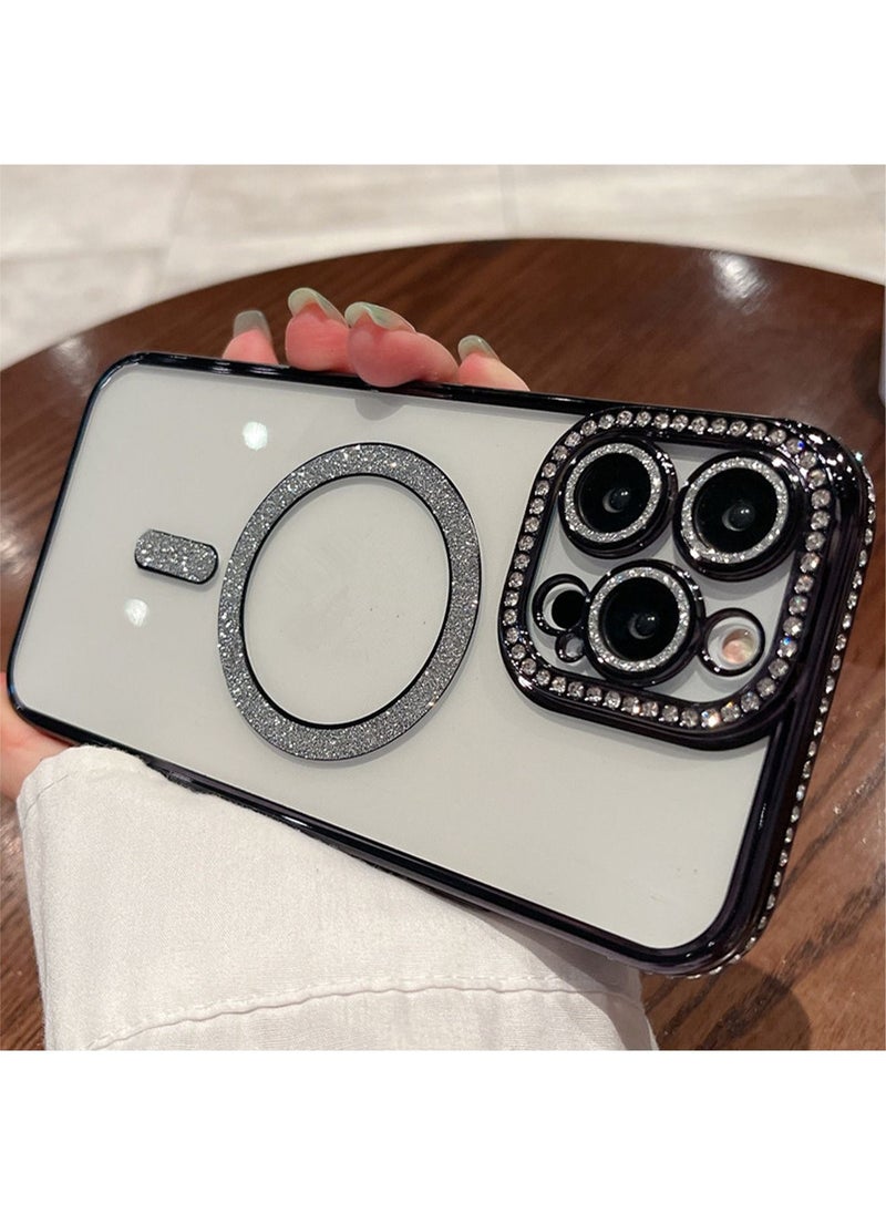TEAM LUXURY - iPhone 15 Pro Max MagSafe Case Cover Support Wireless Charger Bling Diamond Back Cover For Women Girls Clear Soft TPU With Camera Len Protector Anti-scratch Shockproof Magnetic Phone Accessory - Image 1