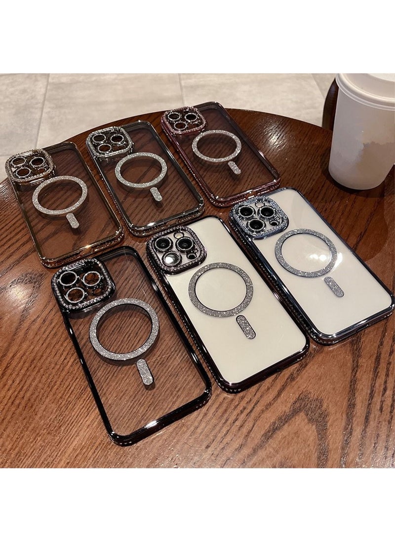TEAM LUXURY - iPhone 15 Pro Max MagSafe Case Cover Support Wireless Charger Bling Diamond Back Cover For Women Girls Clear Soft TPU With Camera Len Protector Anti-scratch Shockproof Magnetic Phone Accessory - Image 1