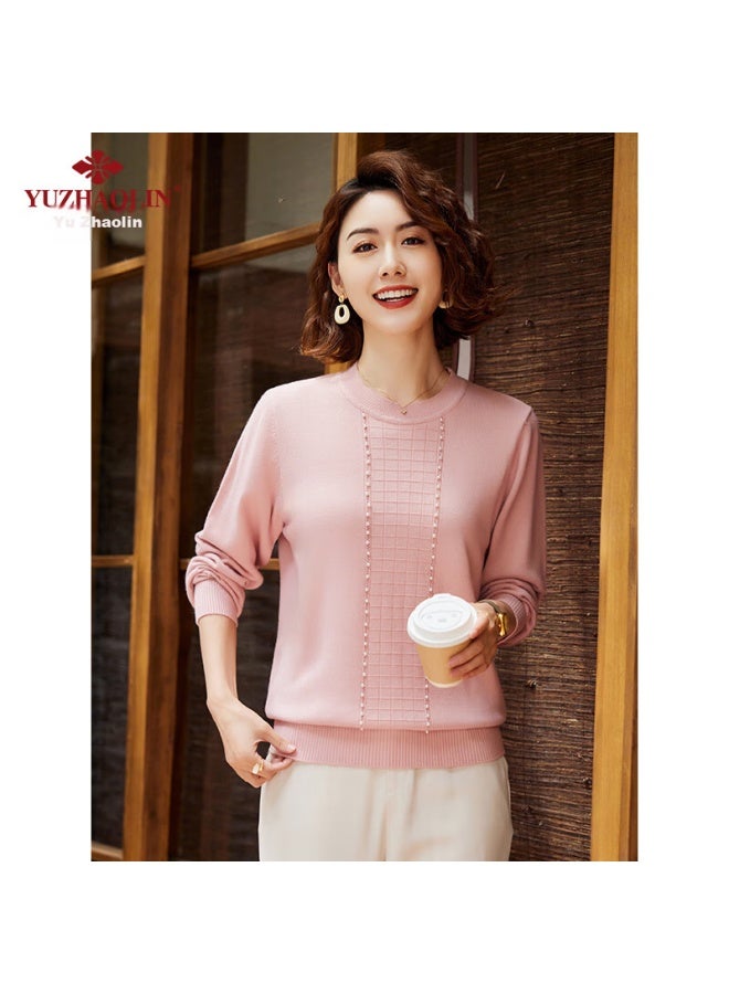 Yuzhaolin Middle-aged And Elderly Women's Knitted Sweater With Rhinestone Trim, Long-sleeve Base Layer Top Y243z3001 - Image 1