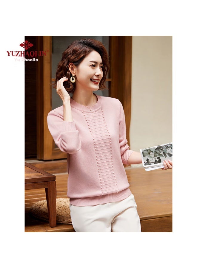 Yuzhaolin Middle-aged And Elderly Women's Knitted Sweater With Rhinestone Trim, Long-sleeve Base Layer Top Y243z3001 - Image 3