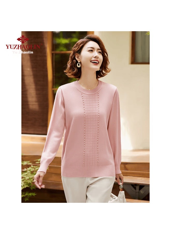 Yuzhaolin Middle-aged And Elderly Women's Knitted Sweater With Rhinestone Trim, Long-sleeve Base Layer Top Y243z3001 - Image 4