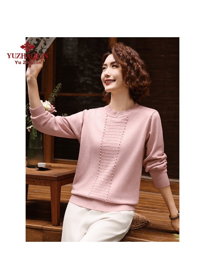 Yuzhaolin Middle-aged And Elderly Women's Knitted Sweater With Rhinestone Trim, Long-sleeve Base Layer Top Y243z3001 - Image 2