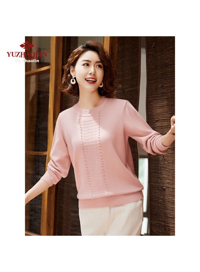 Yuzhaolin Middle-aged And Elderly Women's Knitted Sweater With Rhinestone Trim, Long-sleeve Base Layer Top Y243z3001 - Image 5
