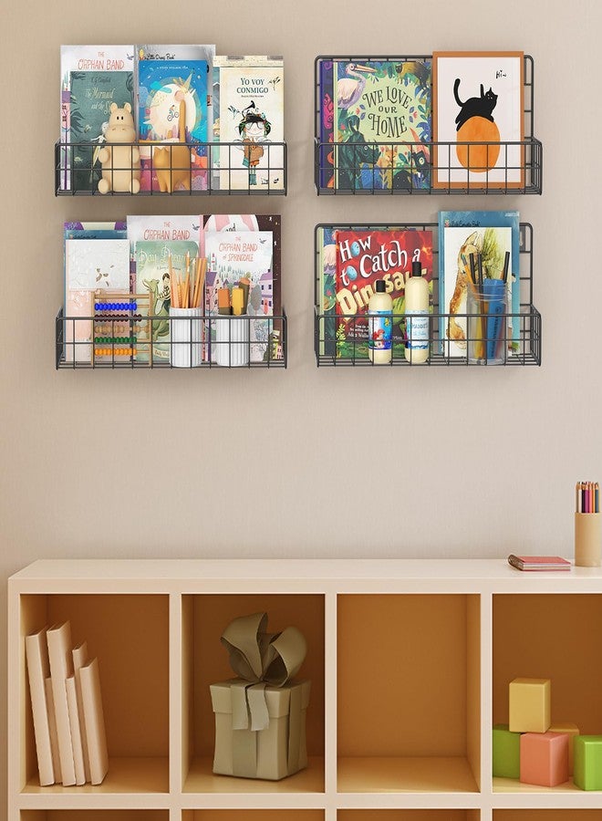 MFTEK Wall Mounted Metal Kids Bookshelf - Wall Book Shelf for Kids Rooms, Hanging Book Shelves Organizer for Room Decor, Nursery Classroom Home Floating Bookshelves Gloss Black 4 Pack - Image 5