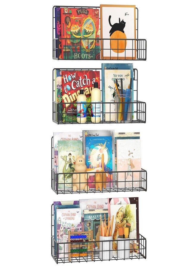 MFTEK Wall Mounted Metal Kids Bookshelf - Wall Book Shelf for Kids Rooms, Hanging Book Shelves Organizer for Room Decor, Nursery Classroom Home Floating Bookshelves Gloss Black 4 Pack - Image 1