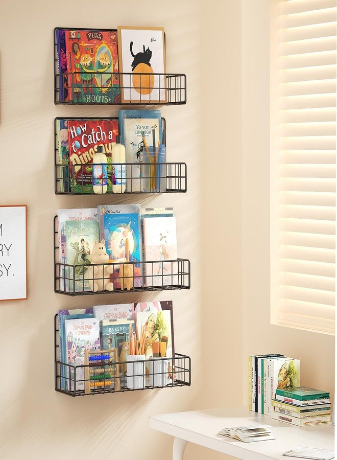 MFTEK Wall Mounted Metal Kids Bookshelf - Wall Book Shelf for Kids Rooms, Hanging Book Shelves Organizer for Room Decor, Nursery Classroom Home Floating Bookshelves Gloss Black 4 Pack - Image 3