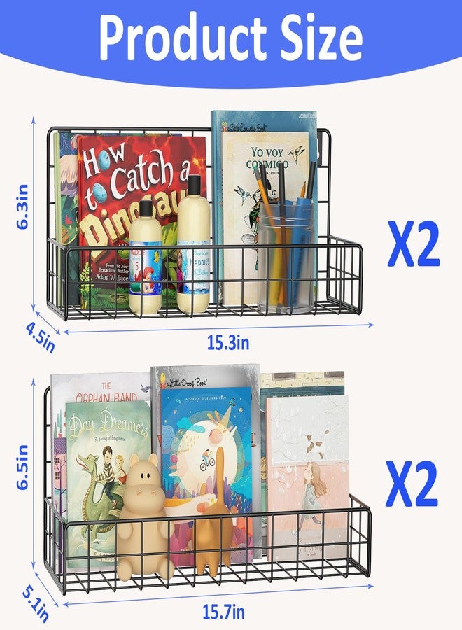 MFTEK Wall Mounted Metal Kids Bookshelf - Wall Book Shelf for Kids Rooms, Hanging Book Shelves Organizer for Room Decor, Nursery Classroom Home Floating Bookshelves Gloss Black 4 Pack - Image 2
