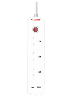 Stargold Multiple cord Extension Set Overload Protector Electric Charging Lead 3 Way Ac Output with 1 USB and 1 USB-C Port Anti-Fire 750⁰C, 13A 5M Long Power Cable Heavy Duty Charging Station- White  - Image 1