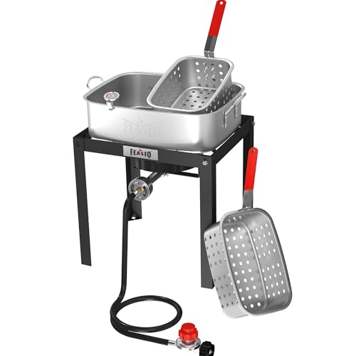 Feasto 18 QT Fish Fryer with 2 Baskets for Outdoor Cooking, Outdoor Propane Deep Fryer with Baskets for Cooking Fish, Chicken Wings, French Fries, and Seafood - Image 1
