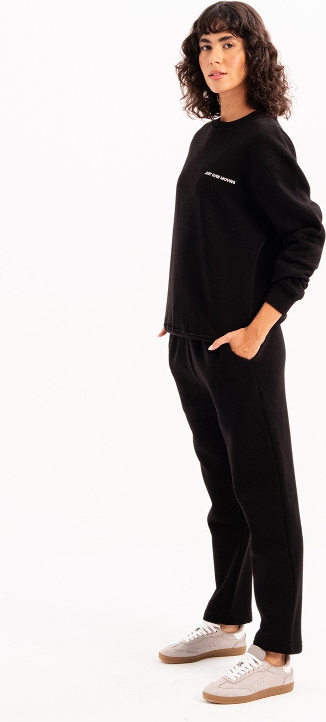 Justever Relaxed Fit Brushed Fleece Lined Black Women's Sweatpants - Echo  - Image 3