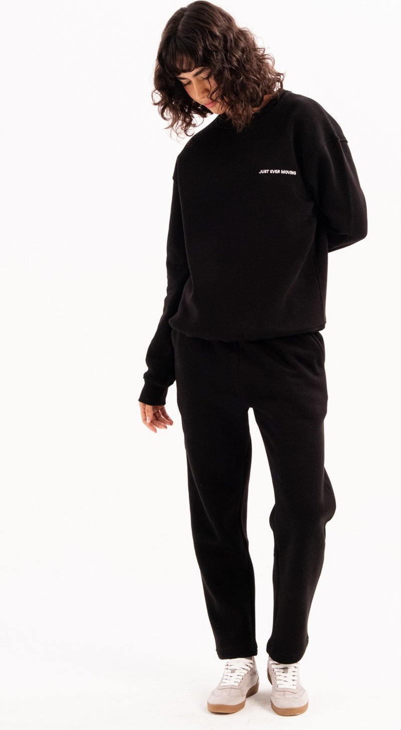 Justever Relaxed Fit Brushed Fleece Lined Black Women's Sweatpants - Echo  - Image 2