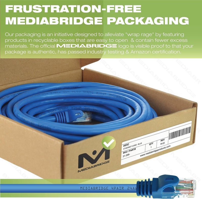 Mediabridge CAT6 Ethernet Patch Cable (25 ft) RJ45 Connectors with Gold Plated Contacts (10gbps) - Image 3