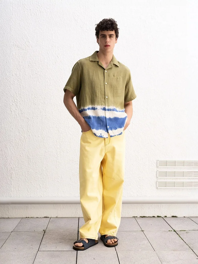 Giesto Khaki Green GIESTO Short Sleeve Tie-Dye Shirt for Men | Best Price UAE