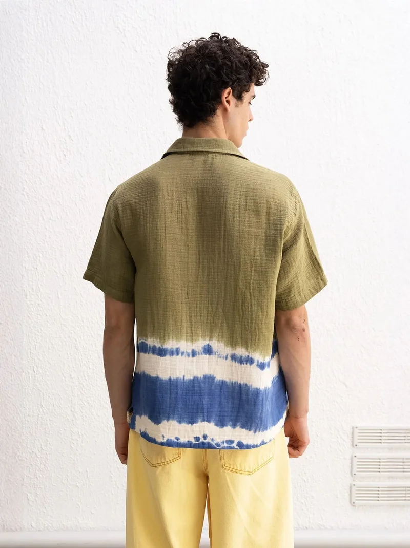 Giesto Khaki Green GIESTO Short Sleeve Tie-Dye Shirt for Men | Best Price UAE